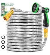 Toolasin Garden Hose 100FT, Flexible Stainless Steel Water Hose with 10-Function Nozzle, No-Kink,...