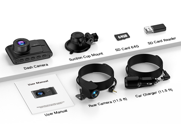 LECTRUS Dash Cam Front and Rear 4K + 2.5K, Dual Dash Camera for Cars with Night Vision