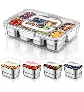 E-far Snackle Box Container, 8 Compartments Stainless Steel Snack Container, Portable Veggie Frui...