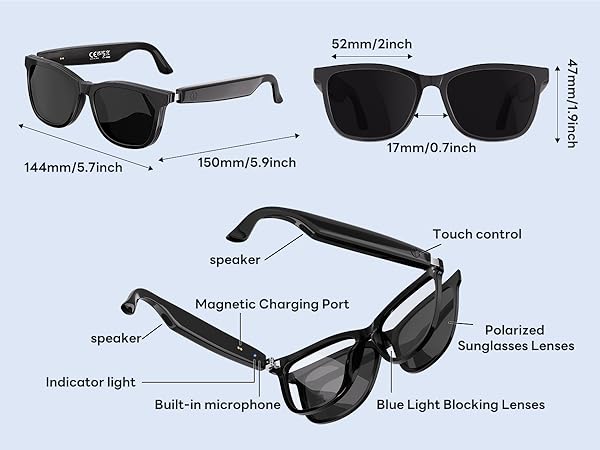 Smart glasses that connect Bluetooth for calls or music playback
