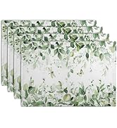 Sage Green Leaf Placemats Set of 4 Eucalyptus Leaves Place Mats 12×18 Inch Spring Summer Rustic V...