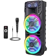 ROXAAN Dual 12’’ Wireless Party Bluetooth Speaker with Microphone, Remote, Portable PA Speaker Sy...