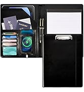 Leather Portfolio for Men Clipboard Notepad Business Black Padfolio Flexible Portfolios