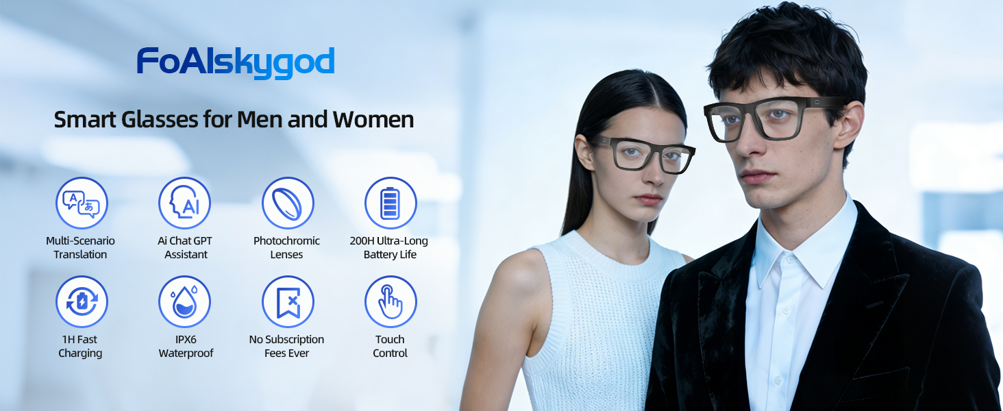 Ai Smart Translation Glasses for Men and Women with Chat GPT Bluetooth Glasses Music Playback
