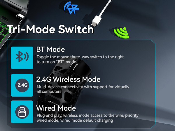 Magnesium Alloy 46G Ultralight Hollowed Design,Tri-Mode Programmable Buttons Computer Gaming Mice 
