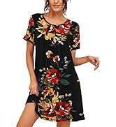 PrinStory Nightgowns for Women Short Sleeve Night Gowns Pleated Sleep Shirt Ladies Nightshirt Sof...