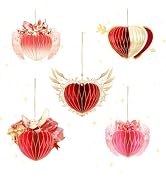 NICROHOME EUR 5PCS Valentines Decorations, 3D Glitter Paper Honeycomb Heart Ornaments, Gradient P...