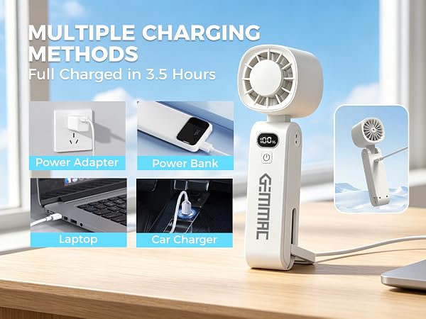 5000mAh Battery Rechargeable Personal Foldable Fans with LED Display Travel Outdoor Office Summer