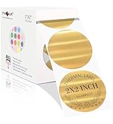 PARLAIM 2”Thermal Label Stickers,Brashed Golden Circle Thermal Labels, Self Adhesive Direct Round...