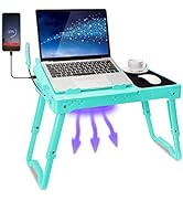 TeqHome Laptop Desk for Bed, Adjustable Table With Fan, Portable Lap Desk, Foldable Legs, Stand f...