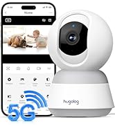 Hugolog 3K 5MP Indoor Pan/Tilt Security Camera with Auto-Focus,2.4 GHZ/5 GHZ,Ideal for Baby Monit...
