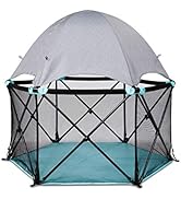 Summer Infant Pop ‘N Play Deluxe Ultimate Playard, Aqua Splash - Full Coverage Indoor/Outdoor Por...