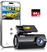 GKU 4K Dash Cam Front, Mini DashCam Includes 64GB Card, Dash Camera Built-in WiFi, 24H Parking Mo...