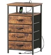 Huuger Night Stand with Charging Station, 4 Drawer Dresser for Bedroom, Bedside Table, 33.9 Inch ...
