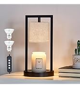 Candle Warmer Lamp with Timer, Black Candle Lamps Linen Fabric Shade, 3-Level Dimmable Candle Lig...