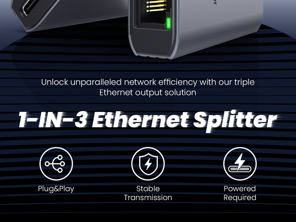 1-IN-3 Ethernet Splitter: Plug&Play; Stable Transmission;Powered Required