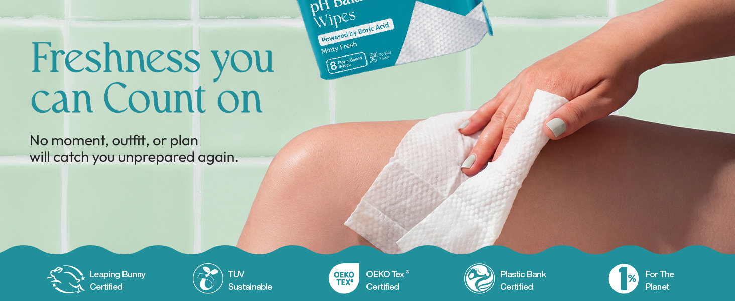 Feminine Mini Wipes New - pH Balanced - Minty Fresh