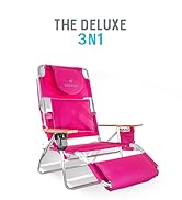 Ostrich Reclining Lounge Chair, Deluxe 3 in 1 Folding Outdoor Beach Lounger, Pink - Compact and P...