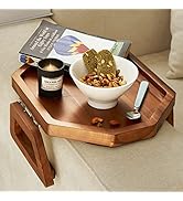 Tinamo Acacia Wood Sofa Armrest Tray - Sofa Arm Tray Table Clip Octagon - Couch Arm Table for Wid...
