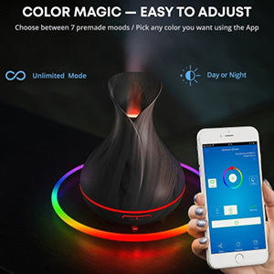 Smart Wifi Essential Oil Aromathery Diffuser. Alexa &amp; Google Home Compatible, LED &amp; Timer Settings