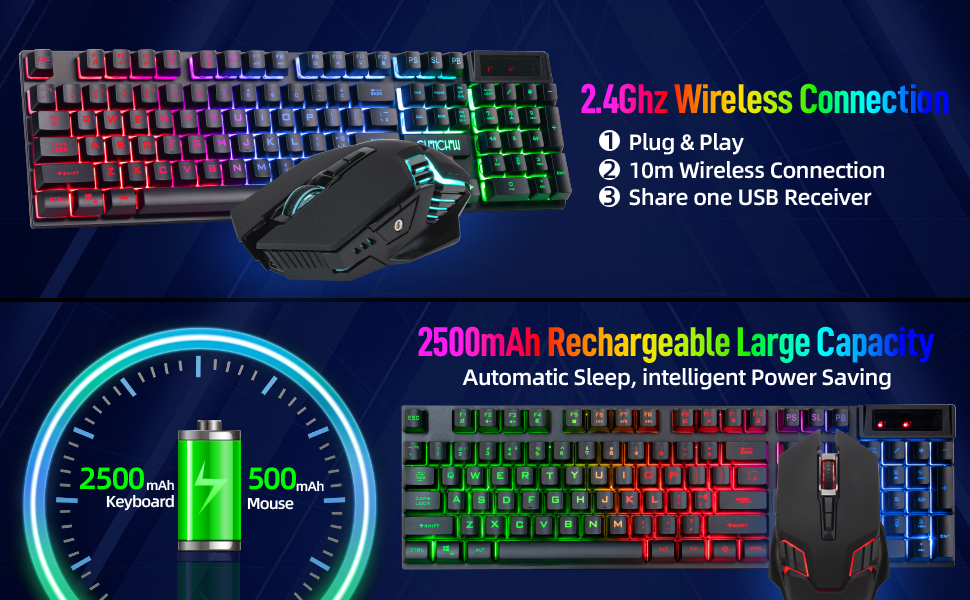 wireless keyboard and mouse gaming rechargeable rgb backlit teclado inalámbrico