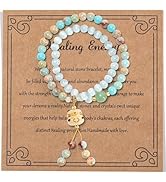 Inspirational Natural Stone Bracelet for Women Men ,Healing Gift-8 Chakra Energy Bracelet with Ja...