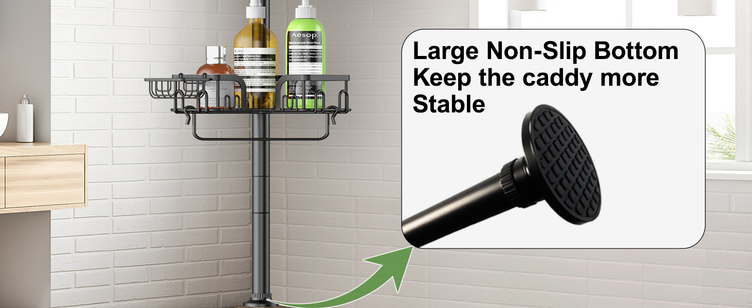shower corner organizer with large bottom cap