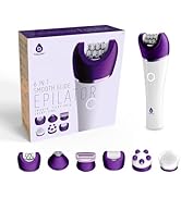 Pursonic 6-in-1 Smooth Glide Epilator for Women, Wet &amp; Dry Electric Hair Removal Device with LED ...