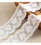 LYXMYGS Lace Trim Ribbon, 3-Yard White Lace Ribbon, 3.3 Inch Width White Laces Trims Delicate Flo...
