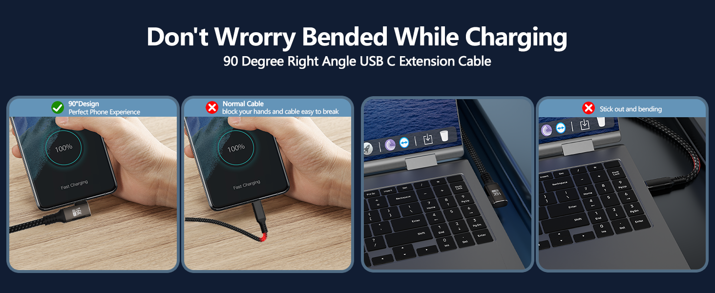 90 Degree Right Angle USB C Extension Cable