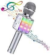 BlueFire 4 in 1 Karaoke Wireless Microphone with LED Lights, Portable Microphone for Kids, Great ...