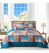 BEDIFANY Cotton King Quilt Set - Modern Farmhouse Bedspread with Vibrant Floral Pattern, 3-Piece ...
