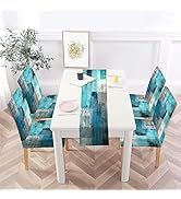 MCALK Turquoise Chair Covers Set of 4 and Table Runner,Stretch Grey Chair Slipcovers for Kitchen,...