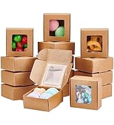 BENECREAT 30 Packs 2.5x2.5x1.2 Square Brown Kraft Paper Boxes with Clear Window for Wedding Party...