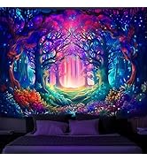 Simpkeely Blacklight Fantasy Forest Tapestry, UV Reactive Nature Magical Tree Glow Wall Hanging T...