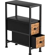 Small Narrow Side Table with Drawers, Skinny End Table for Small Spaces, Slim Nightstand with Sto...