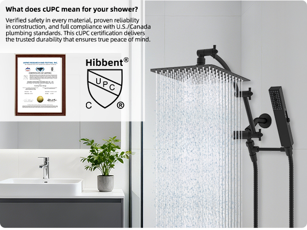 cupc certified rainfall shower head combo