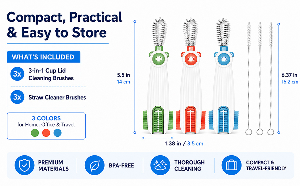 3 in 1 Cup Lid Gap Cleaning Brush Set