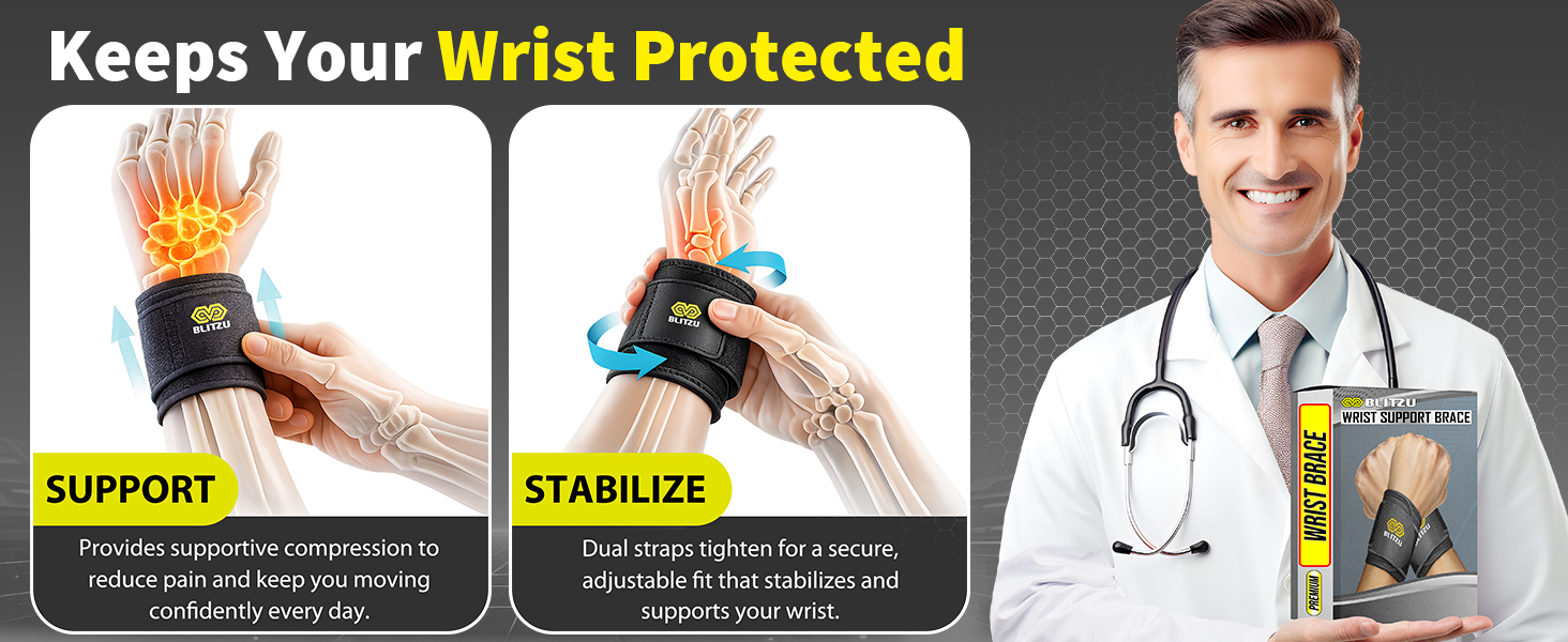 wrist strap brace compression wrap stabilizer men women arthritis tennis left right hand band