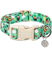 DOGWONG St. Patrick's Day Dog Collar, Lucky Clover Shamrock Green Dog Collar Soft Durable Adjusta...