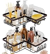 Stainless Steel Corner Shower Caddy, Shower Storage Basket Shelves with 11 Hooks, 2-Pack Shower O...