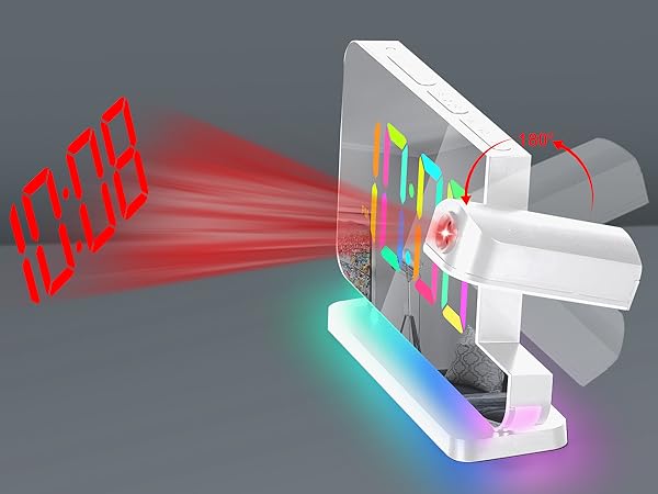 Projection Alarm Clock,7.4 in LED Mirror Digital Clocks Projection on Ceiling Wall,RGB Night Light