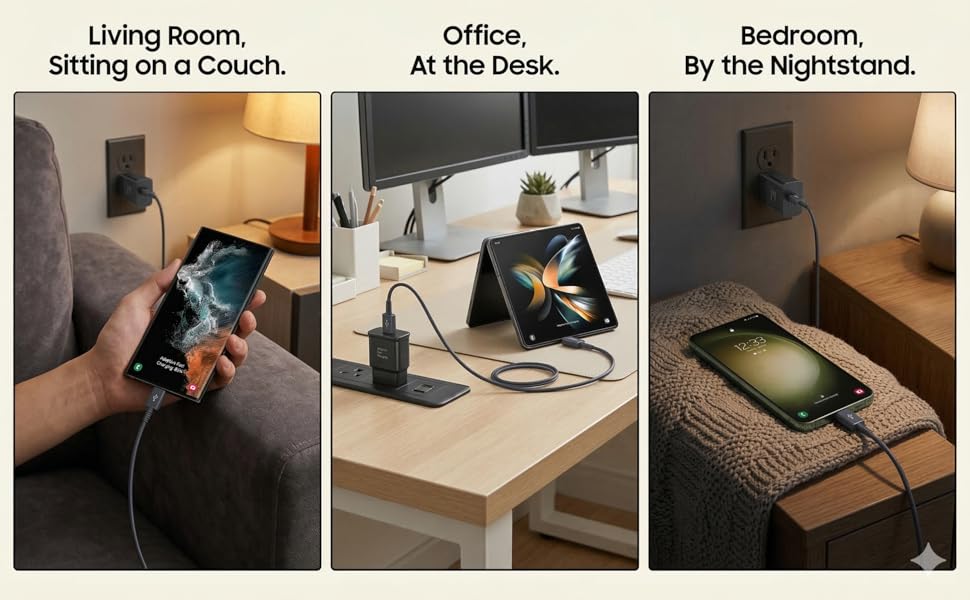 Fast USB-C wall charger for Samsung Galaxy phone, and tablets