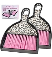 2PCS Mini Dustpan and Brush Set, Mini Broom and Dustpan Set with Pink Leopard Print Design, Hand ...