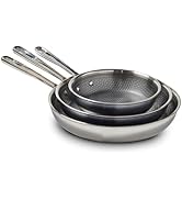 T-fal HybridMesh Tri-Ply Stainless Steel 3 Piece Cookware Set 8, 10.25, and 12 Inch, Induction, O...