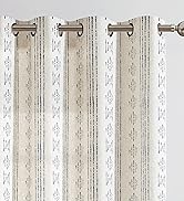 jinchan Boho Curtains Linen Blend Curtains for Living Room Blue Farmhouse Boho Curtains 84 Inches...