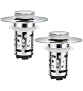 Upgraded 3 in 1 Bathroom Sink Drain Strainer, Universal Pop Up Stopper with Removable Stainless S...