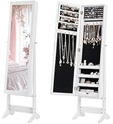 Giantex Jewelry Cabinet with Full-Length Mirror, Standing Jewelry Armoire Organizer with 64 Earri...