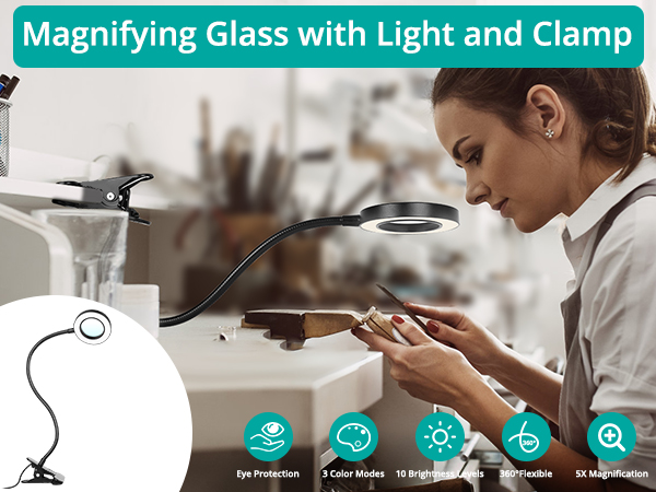 Clip On Light with 5X Magnifying Glass