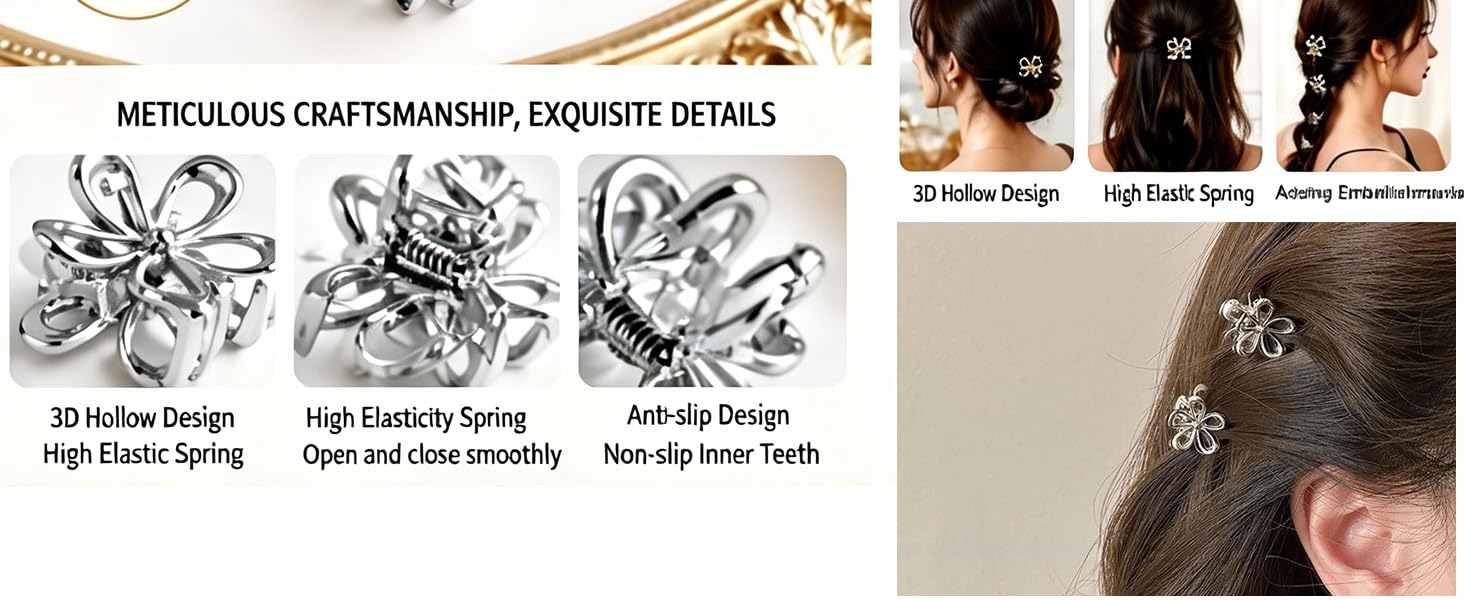 Gold Small Flower Hair Clips for Women